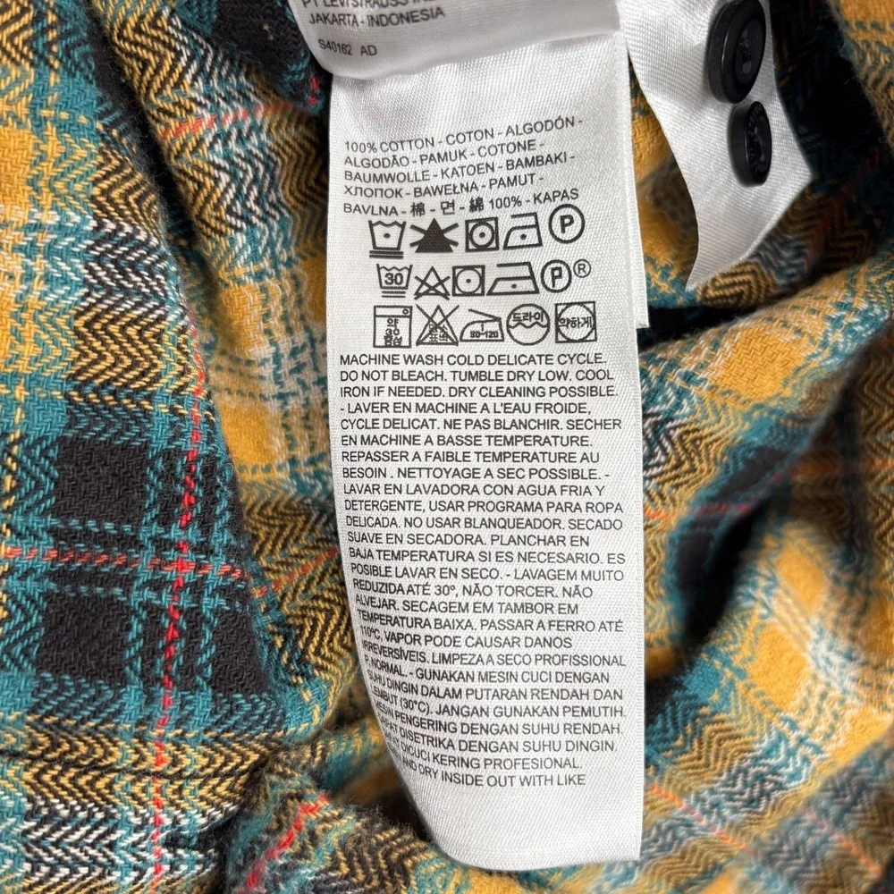 Levi's Relaxed‎ Fit Plaid Flannel Shirt Yellow Black Green Mens Medium Western